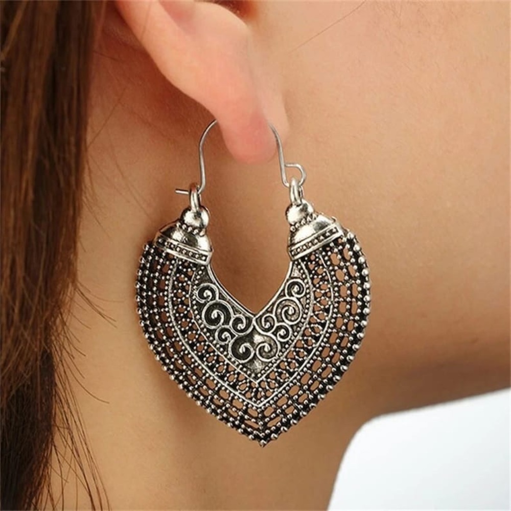 New Bohemian Summer Beach Cut Out Vintage Style Ethnic Drop Hoop Earrings - Picture 7 of 14